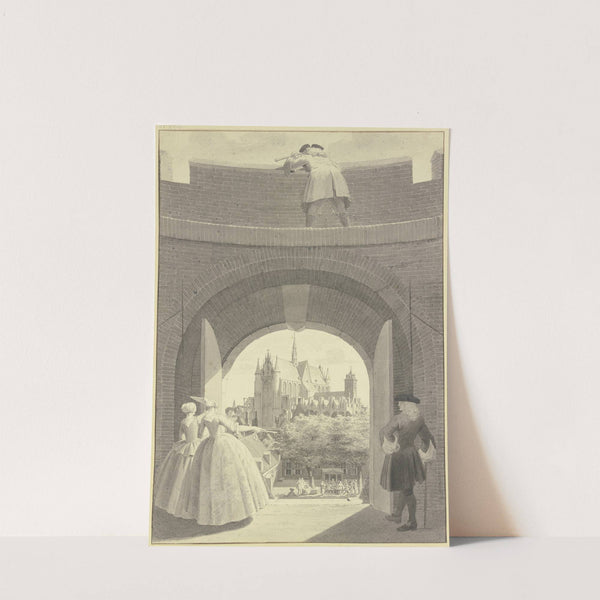 Die Hooglandse Kerk in Leiden, durch ein geöffnetes Tor in der Ringmauer der Burcht van Leiden gesehen by Cornelis Pronk
