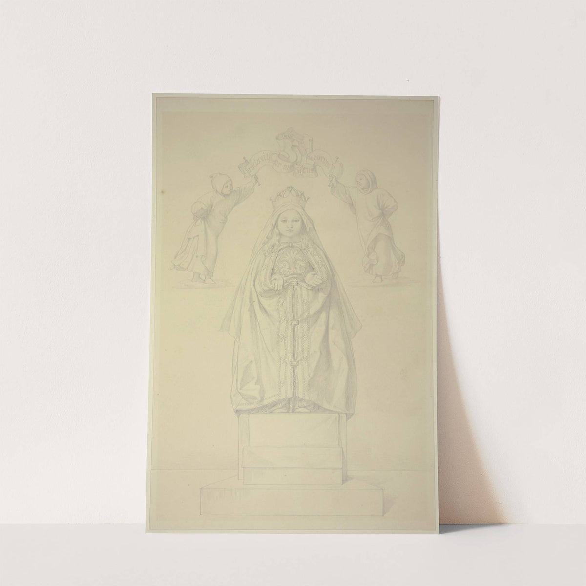 Die kleine Maria in eine Dalmatica gehüllt, über ihr zwei Engel mit Spruchband by Eduard von Steinle