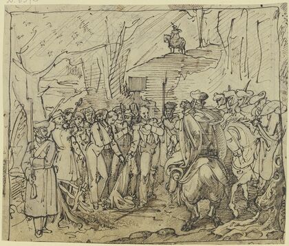 Die letzten zehn Soldaten vom vierten Regiment des polnischen Revolutionsheers betreten 1831 preußisches Gebiet