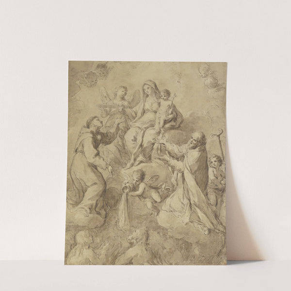 Die Muttergottes mit dem Jesuskind von Heiligen und Engeln umgeben, ein Engel gießt Wasser aus by Antonio Balestra