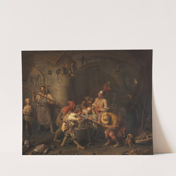 Die sieben Schwaben in der Schmiede beim Prüfen ihres Spießes (1866) by Peter Baumgartner