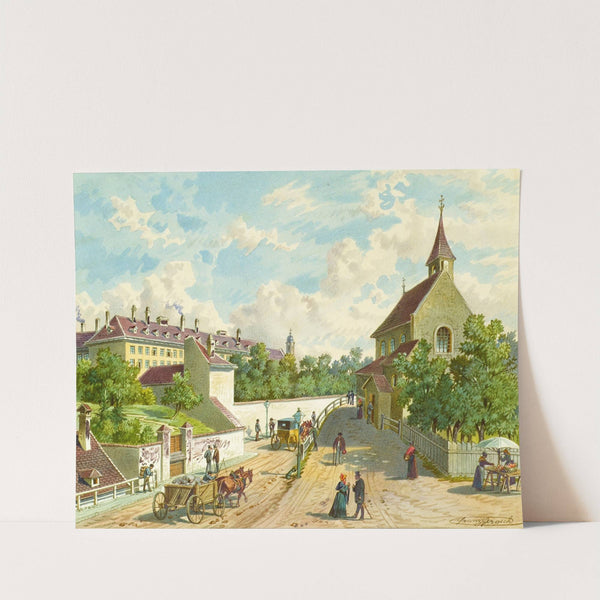 Die Währinger Straße in Wien mit dem Versorgungshaus 'Zum Blauen Herrgott' und der 'Krawoten-Kapelle' by Franz Gerasch