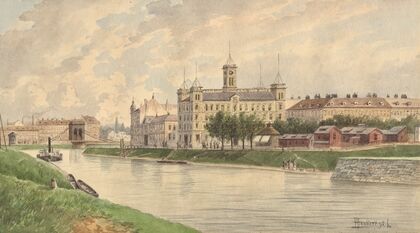 Die Weissgärber Lände in Wien mit dem Donau-Dampfschiffahrtsgebäude — size preview