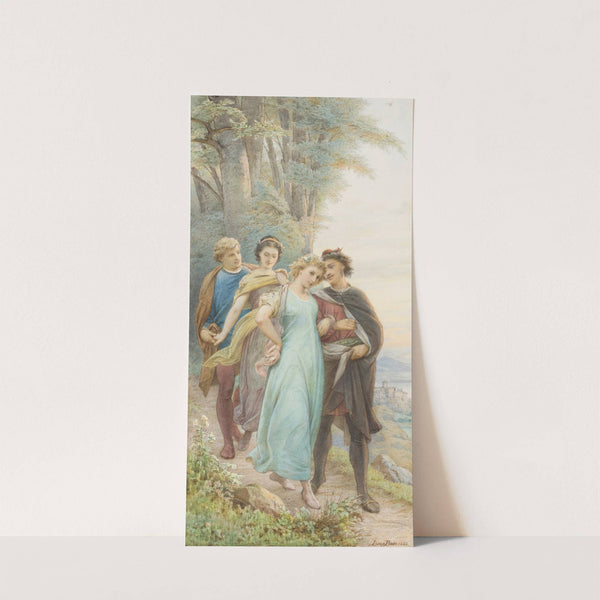 Die wieder vereinten Brautpaare auf dem Weg aus dem Wald, vorn Helena und Demetrius, dahinter Hermia und Lysander by Leopold Bode