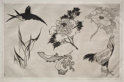 Dinner Service (Rousseau service); Swallow, Rooster and Flowers (no. 8) — size preview