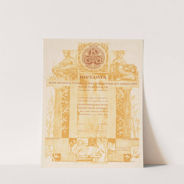 Diploma van de koninklijke school voor kunst, techniek en ambacht in Den Bosch (1891) by Huib Luns