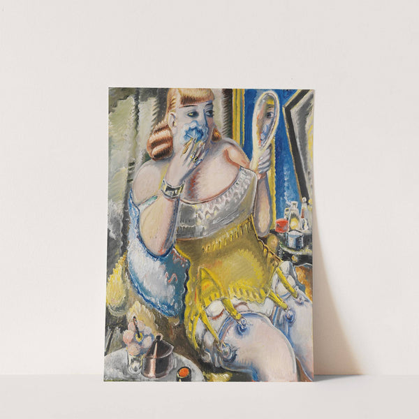 Dirne, sich pudernd, in gelbem Korsett by Paul Kleinschmidt