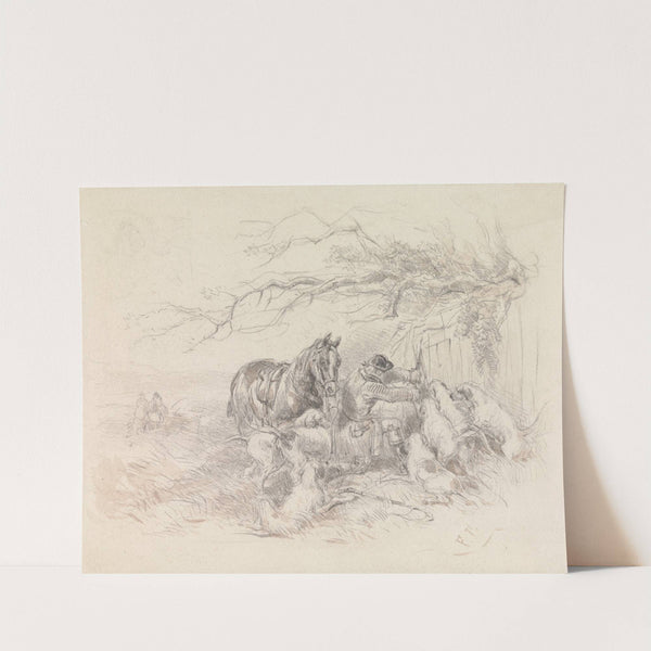 Dismounted Rider Breaking Open a Fence for Foxhounds to Pass Through by John Frederick Tayler