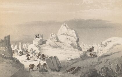 Division of Sledges finding and cutting a road through heavy hummocks, in the Queen’s Channel — size preview