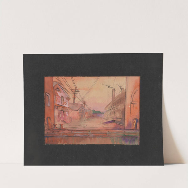 Dockside Streetscape in Pink Sunset Hues (1934-1943)