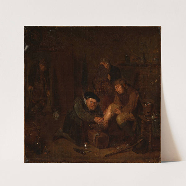 Doctor, bandaging a man’s leg by Egbert Van Heemskerck