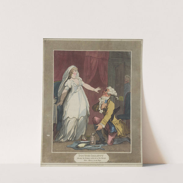 Doctor Gallipot placing his fortune at the feet of his mistress, thro’ physic to the dogs (1808) by Thomas Rowlandson