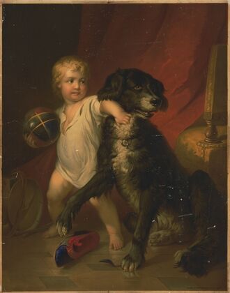 Dog and child with ball (1875)