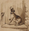 Dog barking in front of closed door (1840)