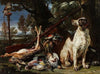 Dog, hunting trophies and an owl