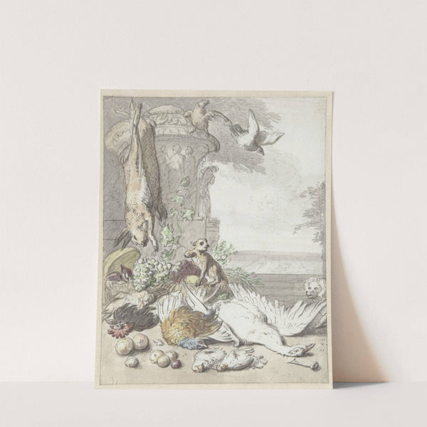 Dood wild, een aap, een hond en enige vogels by Jan Weenix