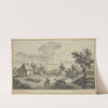 Dorf an einem Bach, auf dem Weg ein Reiter by Hieronymus Lapis