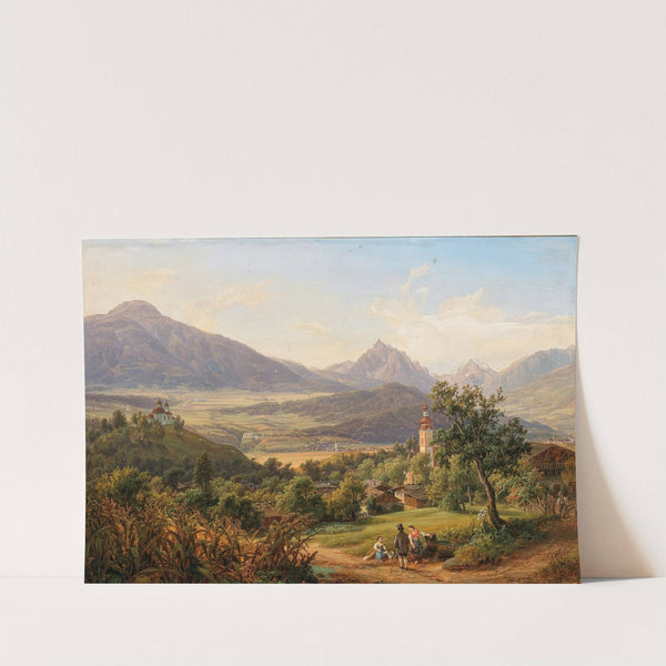 Dorf Arzl und der Kalvarienberg von Innsbruck mit Ansicht Schloß Anna, heiligen Wasser, der Waldraster-Spitze und kleinen Stubayer Ferner (1850) by Anton Schiffer