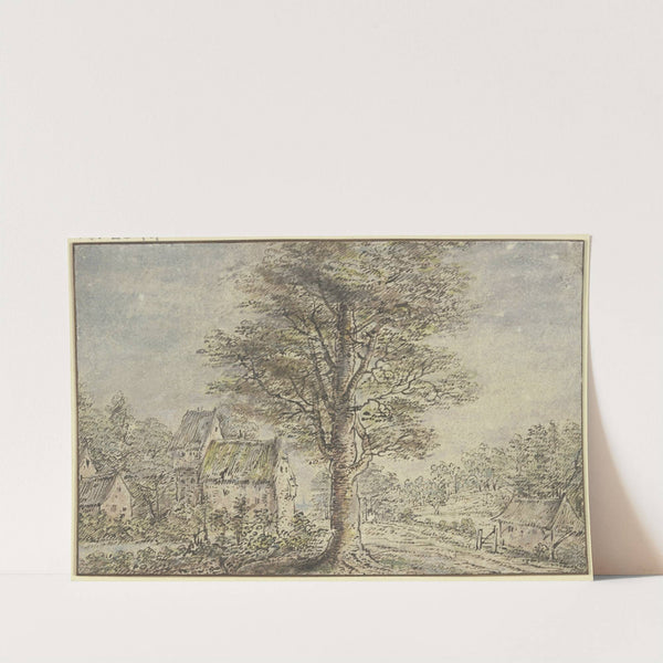 Dorfansicht, in der Mitte ein Baum by Lucas van Uden