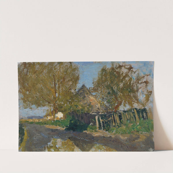 Dorfstraße mit Gehöft unter Bäumen by Alfred Zoff