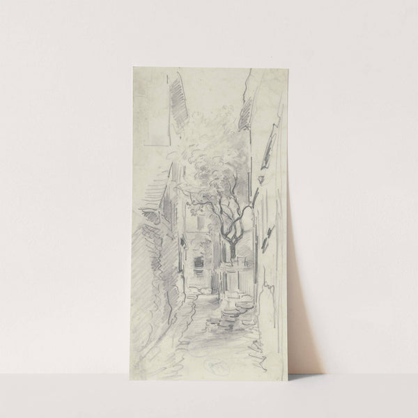 Dorfstraße mit Zaun und Baum by Anton Burger