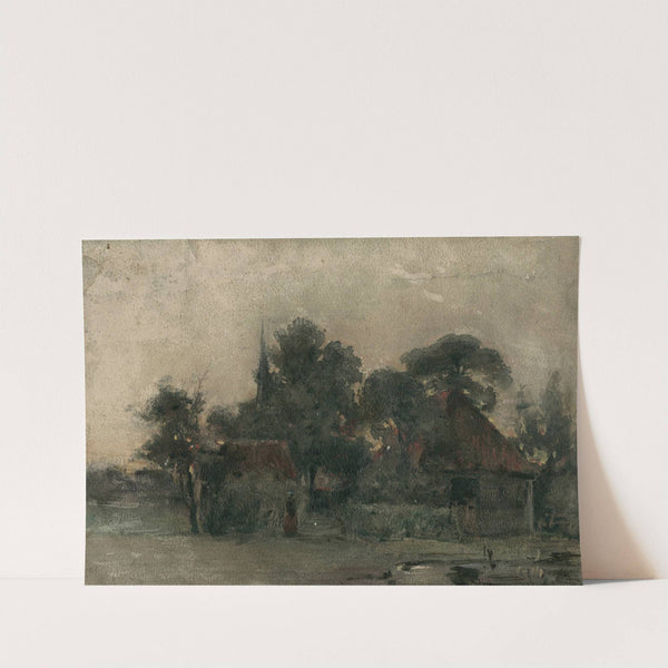 Dorpsgezicht bij avond by Adolf le Comte