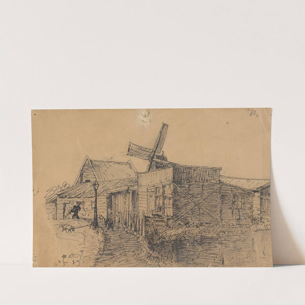 Dorpspad met molen by Theo Nieuwenhuis