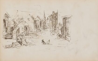Dorpsstraat met figuren