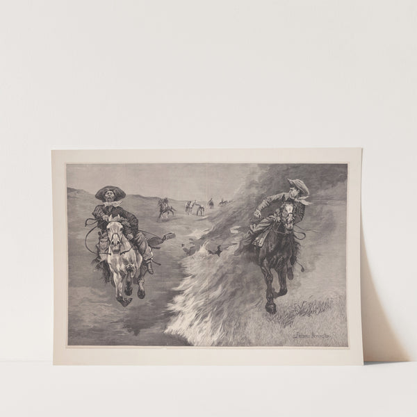 Dragging a Bull’s Hide over a Prairie Fire in Northern Texas (1888) by Frederic Remington