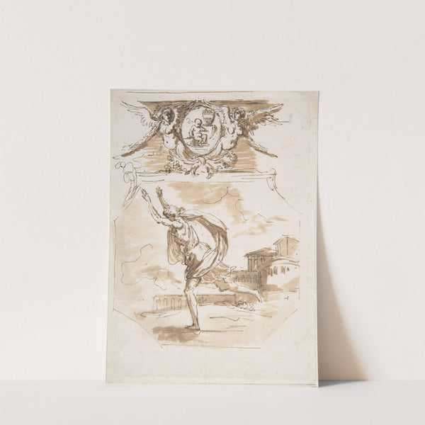 Draped Man Running; Cartouche Supported by Two Winged Victories by Etienne de Lavallée-Poussin