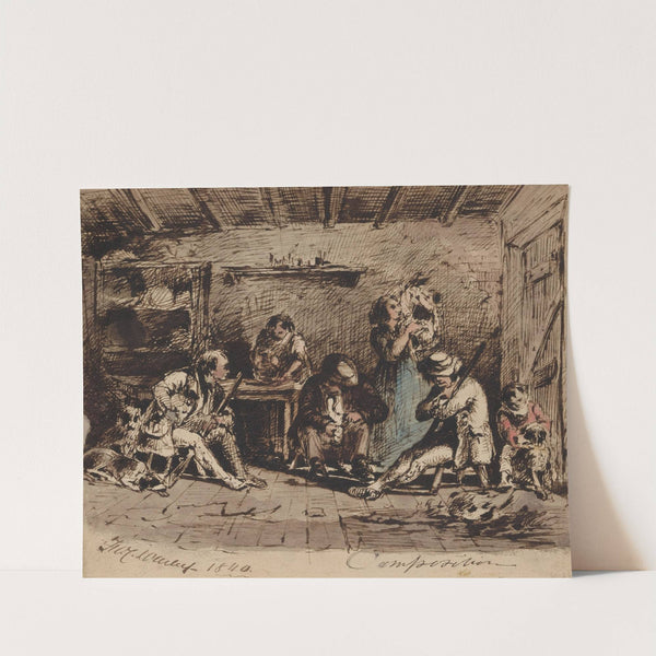 Drawing of cabin interior (1840) by Felix Octavius Carr Darley