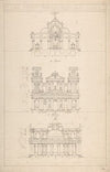 Drawing of Interior, Façade, and Rear of Church