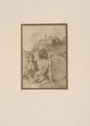 Drawing of two nude figures in a landscape