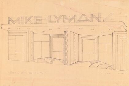 Drawings for proposed decorations of Mike Lyman’s Restaurant, 424 W. Sixth St. Los Angeles, CA. Perspective of entrance