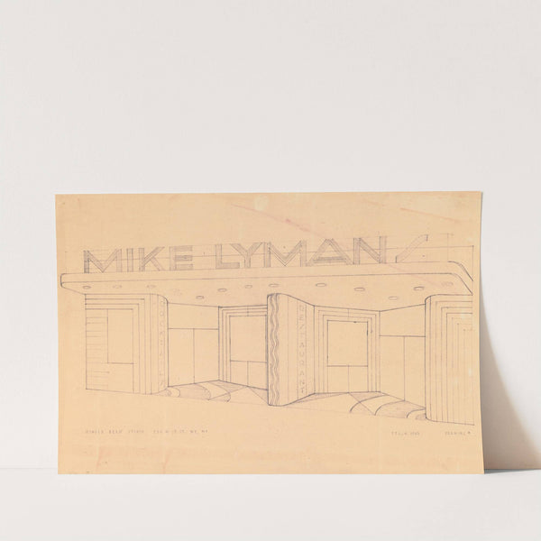 Drawings for proposed decorations of Mike Lyman's Restaurant, 424 W. Sixth St. Los Angeles, CA. Perspective of entrance by Winold Reiss