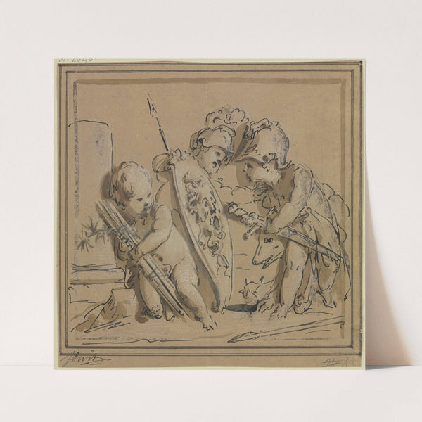 Drei Amoretten, mit Waffen spielend by Jacob de Wit