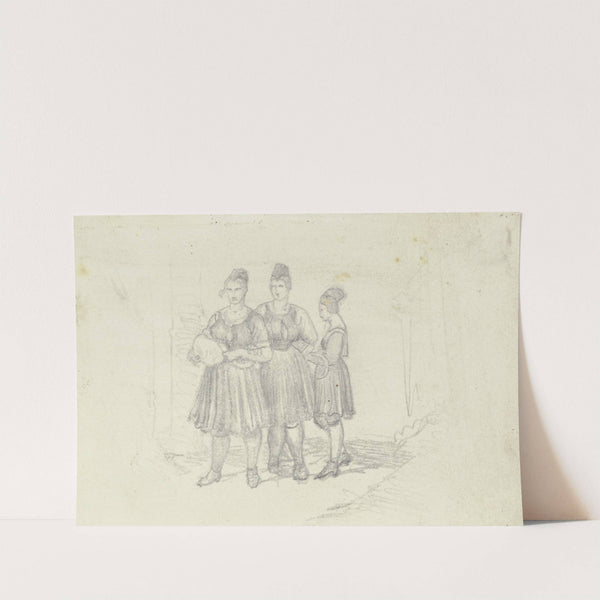 Drei Bauernmädchen in oberhessischer Tracht by Carl Engel