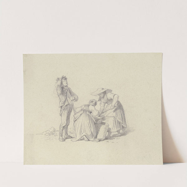 Drei Feldarbeiter um einen Korb by Arthur von Ramberg