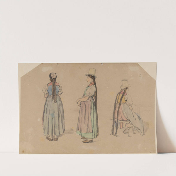 Drei Figurenstudien einer Bäuerin in Triberger Tracht by Johann Baptist Kirner