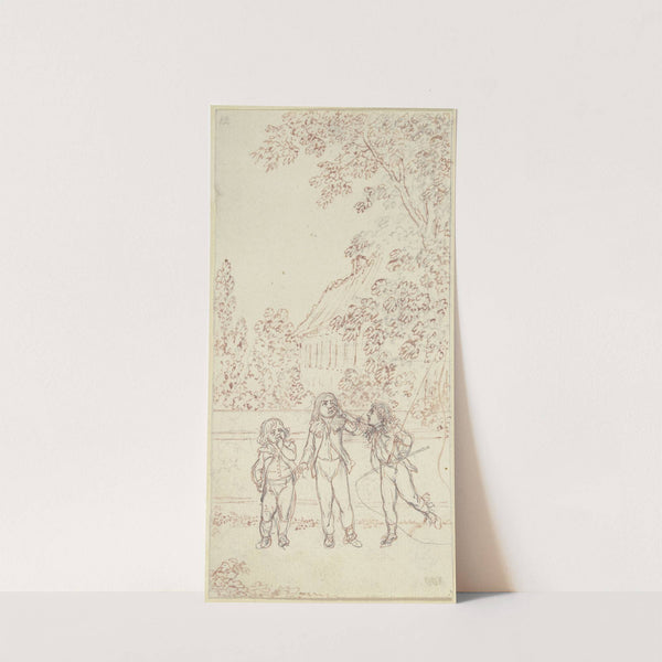 Drei Jungen an einer Gartenmauer by Daniel Nikolaus Chodowiecki