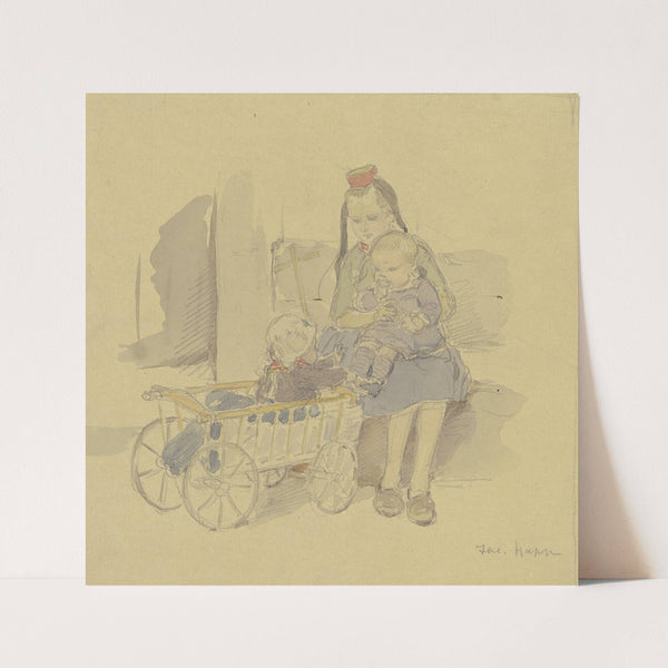 Drei Kinder mit Leiterwagen by Jacob Happ