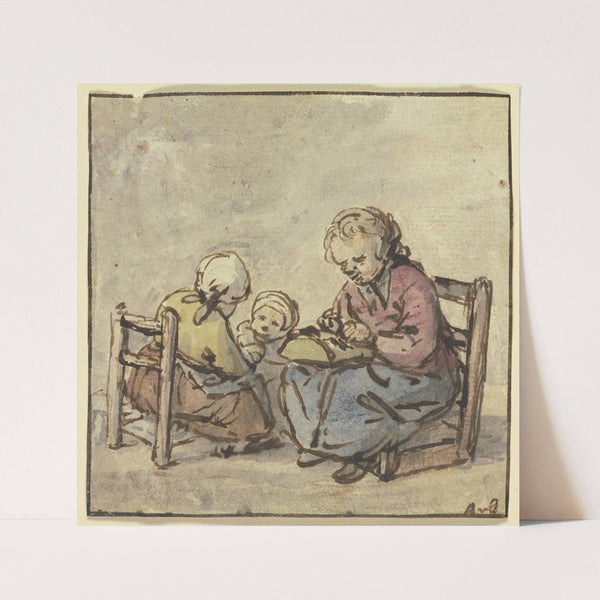 Drei Mädchen, das älteste beim Spitzenklöppeln (ca 1650-1660) by Adriaen van Ostade