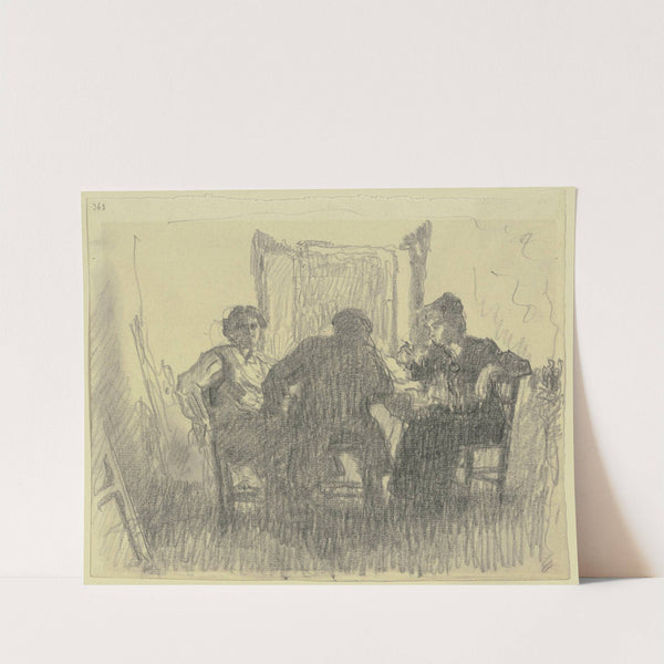 Drei Personen an einem Tisch by Rudolf Gudden