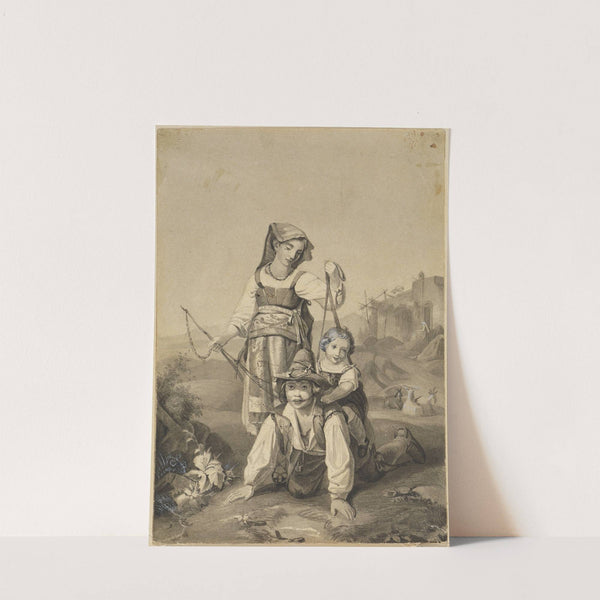 Drei Pferdchen spielende italienische Kinder by Johann Baptist Kirner