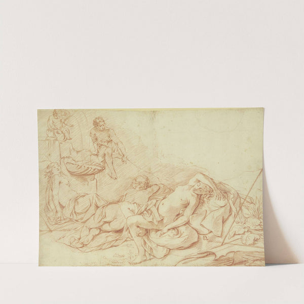 Drei schlafende Nymphen von einem Jüngling belauscht by Dirck van der Lisse