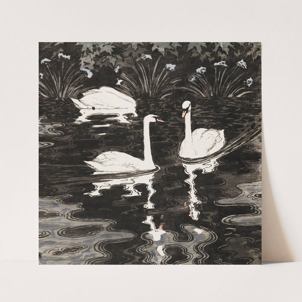 Drei Schwäne auf dunklem Gewässer (1895) by Otto Eckmann