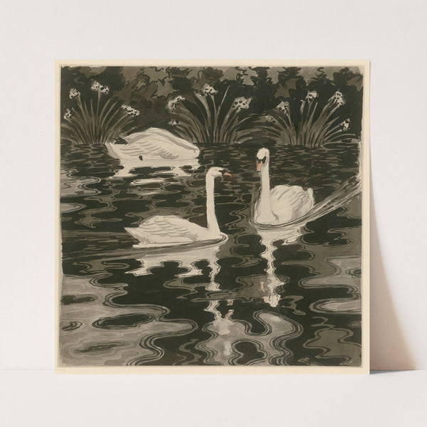 Drei Schwäne auf dunklem Gewässer (1895) by Otto Eckmann