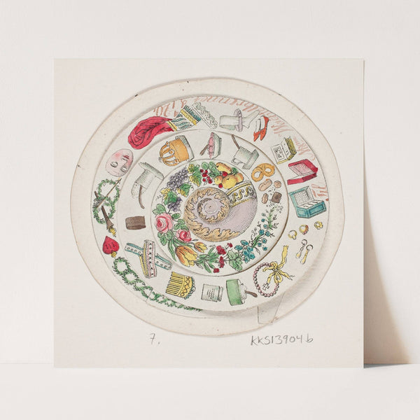 Drejeskrive med diverse småting aftegnet by Oluf Olufsen Bagge