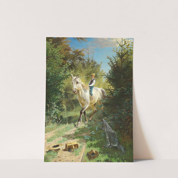 Dreng på en hvid hest i skoven by Adolf Mackeprang