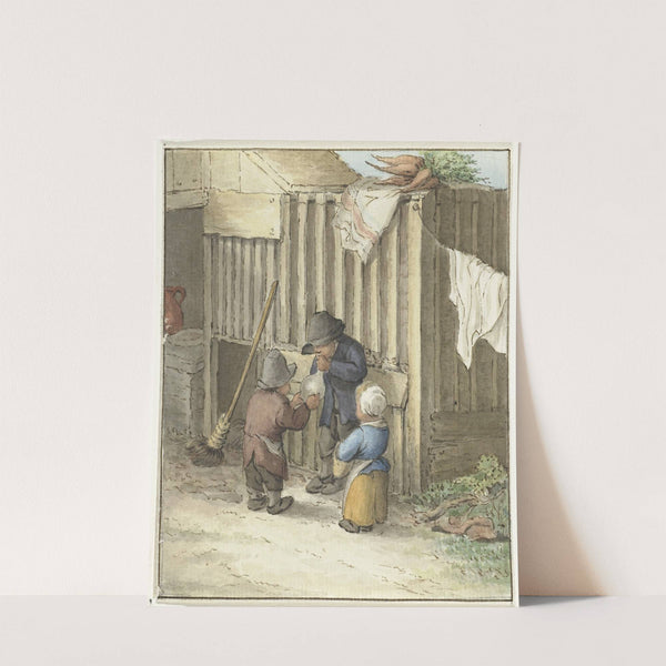 Drie kinderen spelend met een varkensblaas by Jean Bernard